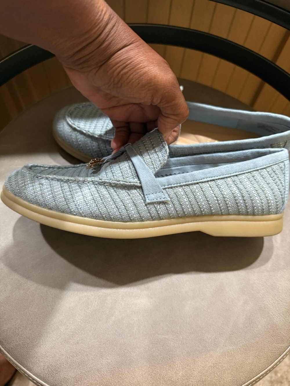 Anne Klein Women's Sadrine Slip Linen Light Blue Braided Tassel Loafers - Picture 5 of 8
